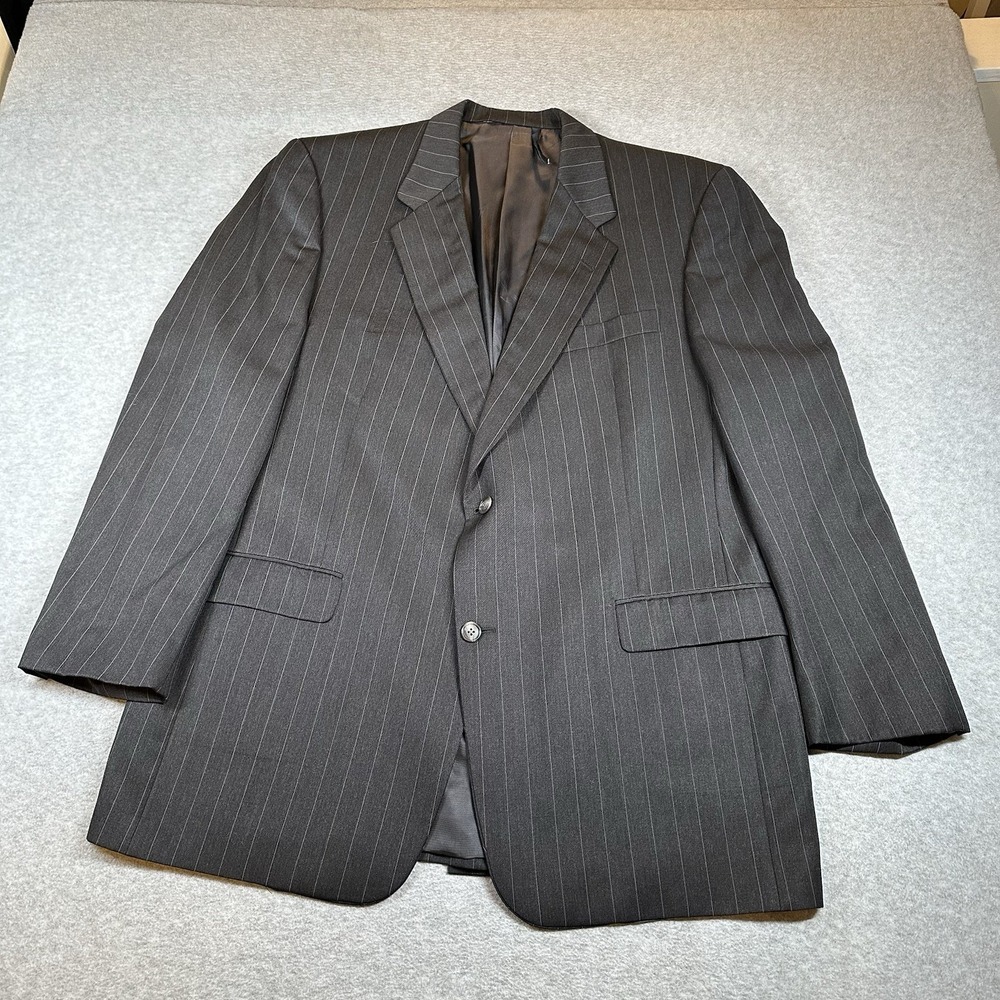 Vintage Burberry London Blazer Mens 46L Charcoal Gray‎ Pinstripe Wool USA NOTE